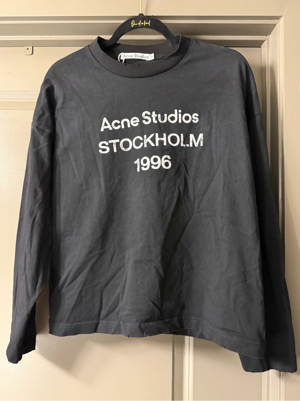 Acne Studios Black Long Sleeve Logo Tee with White Print